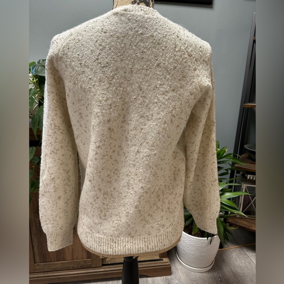 Loft V-Neck Cream Sweater with Gold Speckles. Size SP. - Picture 4 of 5